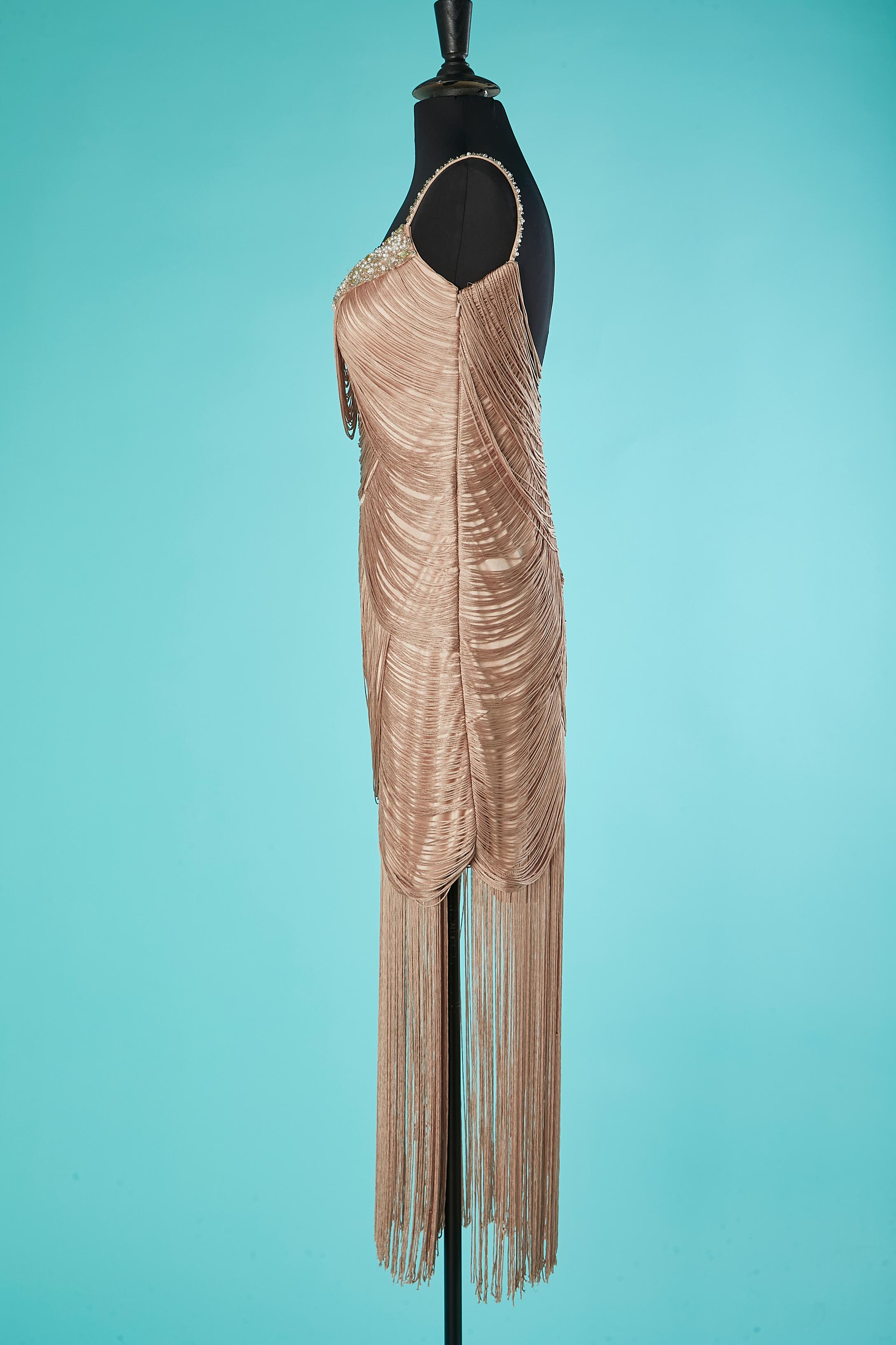 Women's Pale pink cocktail dress made of threads and fringes Romeo Gigli Plus  For Sale