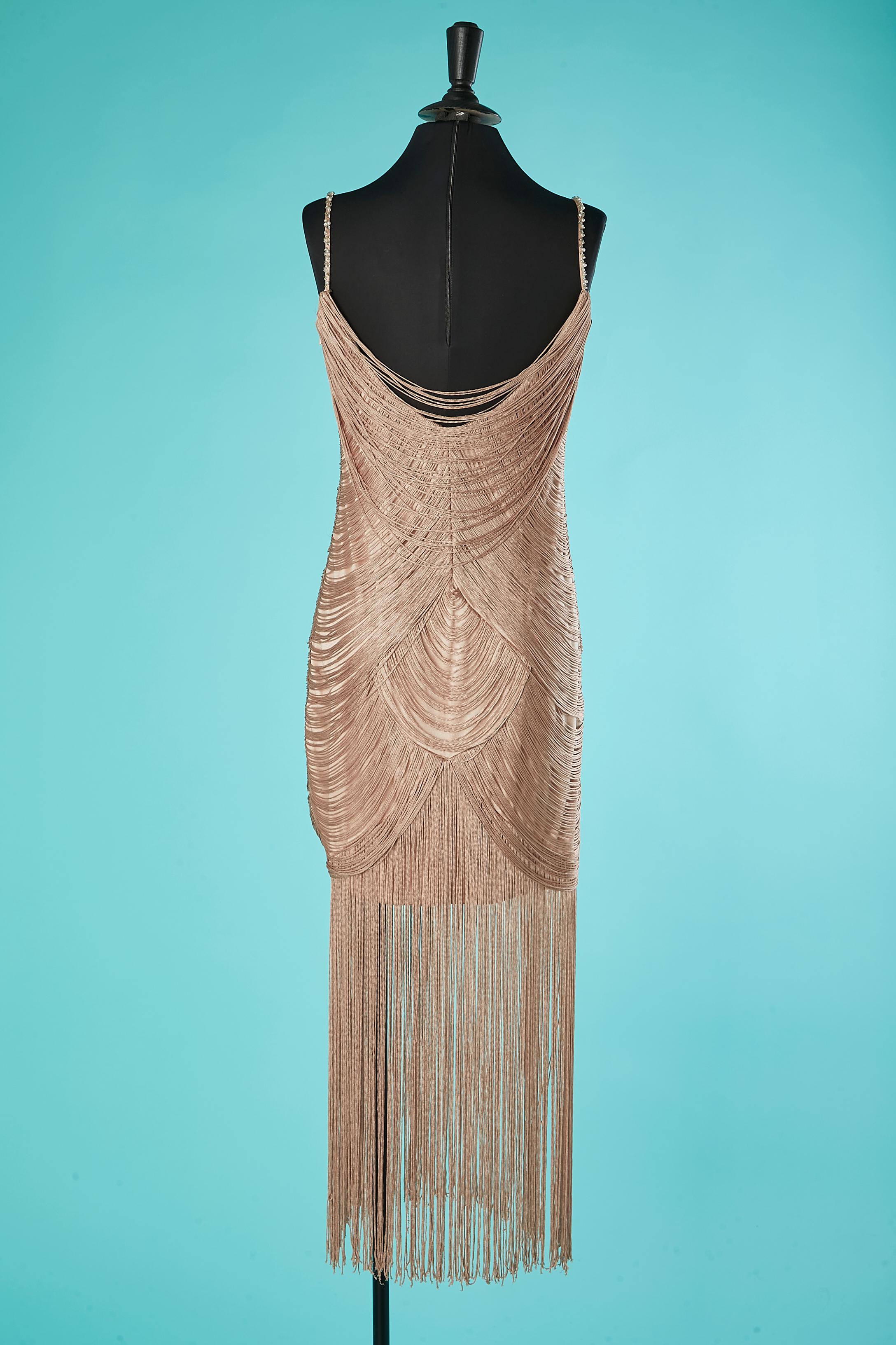 Pale pink cocktail dress made of threads and fringes Romeo Gigli Plus  For Sale 1
