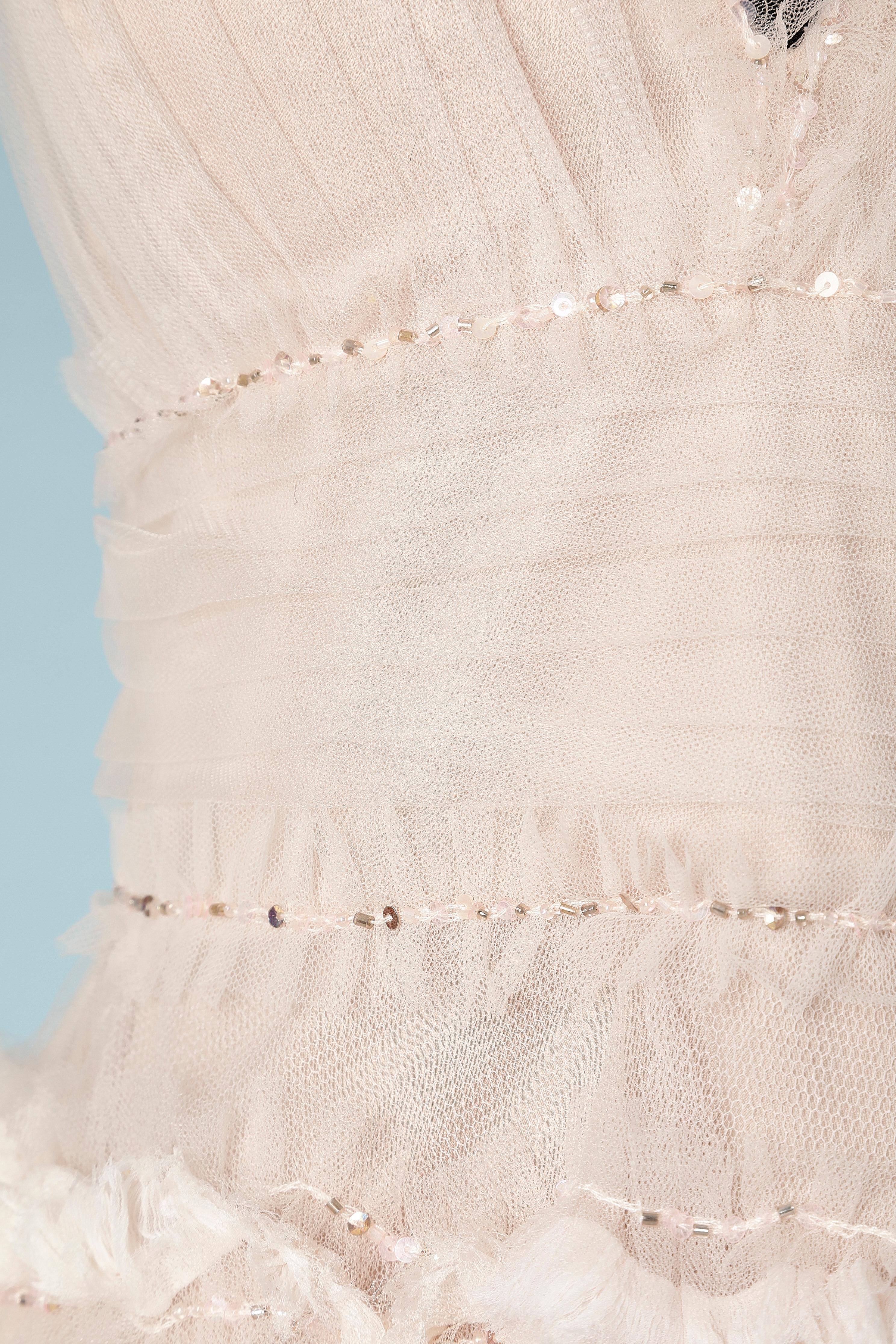 Beige Pale pink  cocktail dress with sequin, beads and tulle ruffles Marchesa Notte 