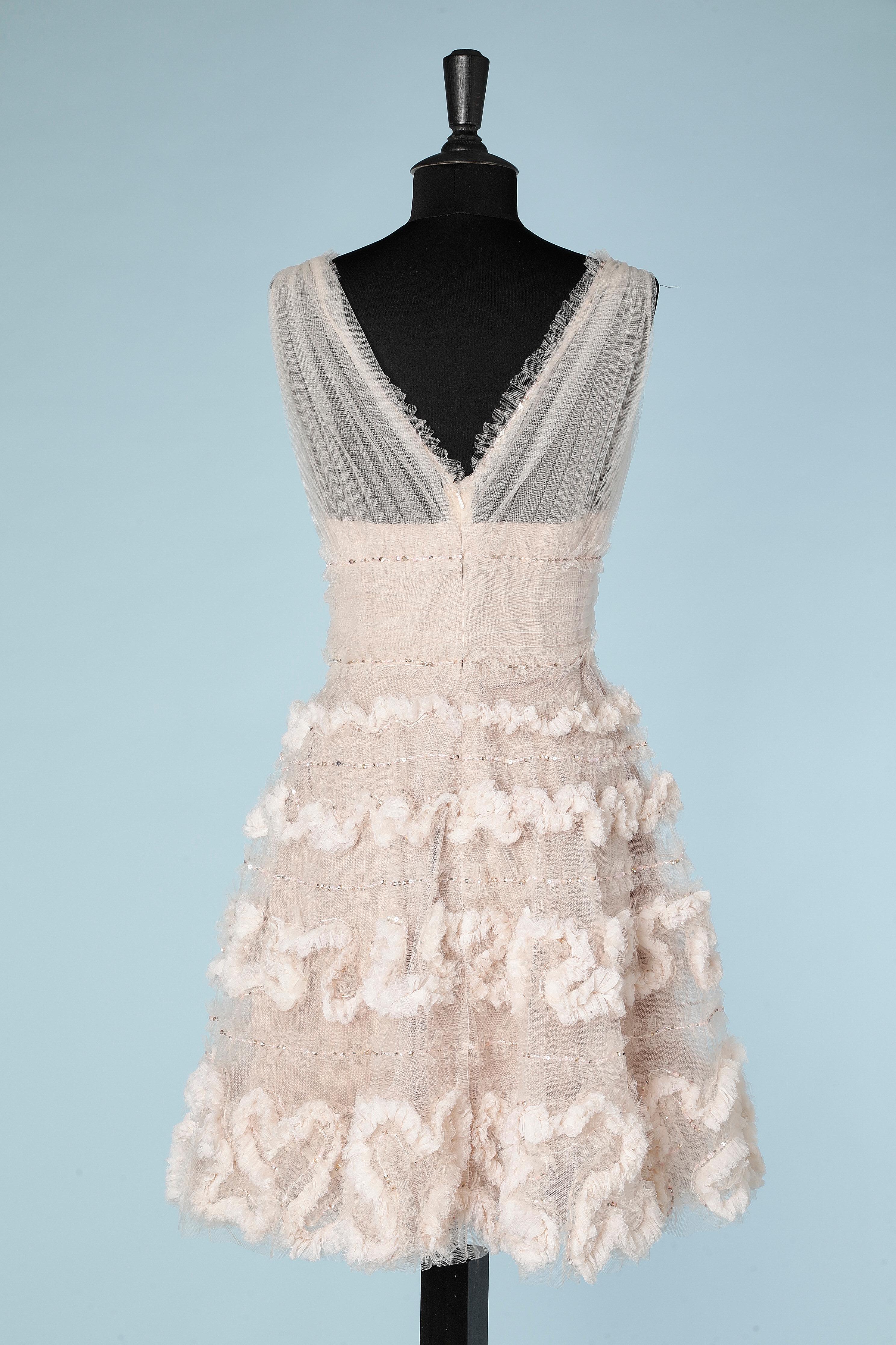 Pale pink  cocktail dress with sequin, beads and tulle ruffles Marchesa Notte  1