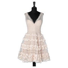 Pale pink  cocktail dress with sequin, beads and tulle ruffles Marchesa Notte 