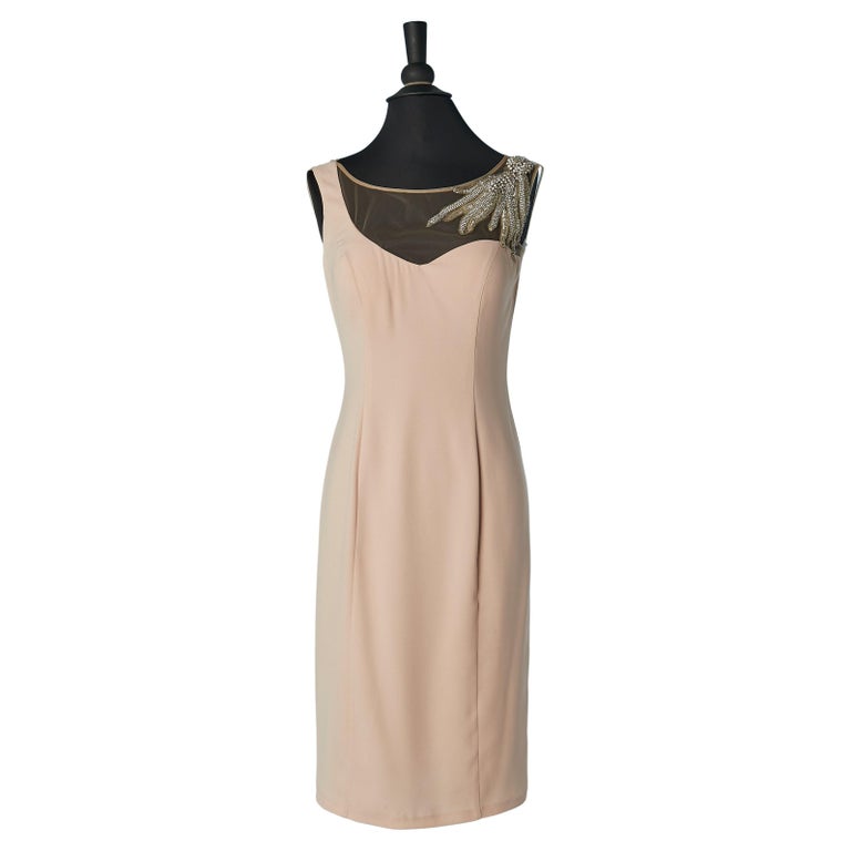 Pale pink cocktail dress with tulle top and rhinestone Gai Mattiolo Love to  Love For Sale at 1stDibs