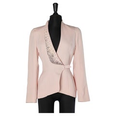 Pale pink cocktail jacket with rhinestone asymmetrical collar Thierry Mugler 