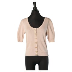 Cardigan in cotone rosa pallido a maniche corte Chanel Boutique