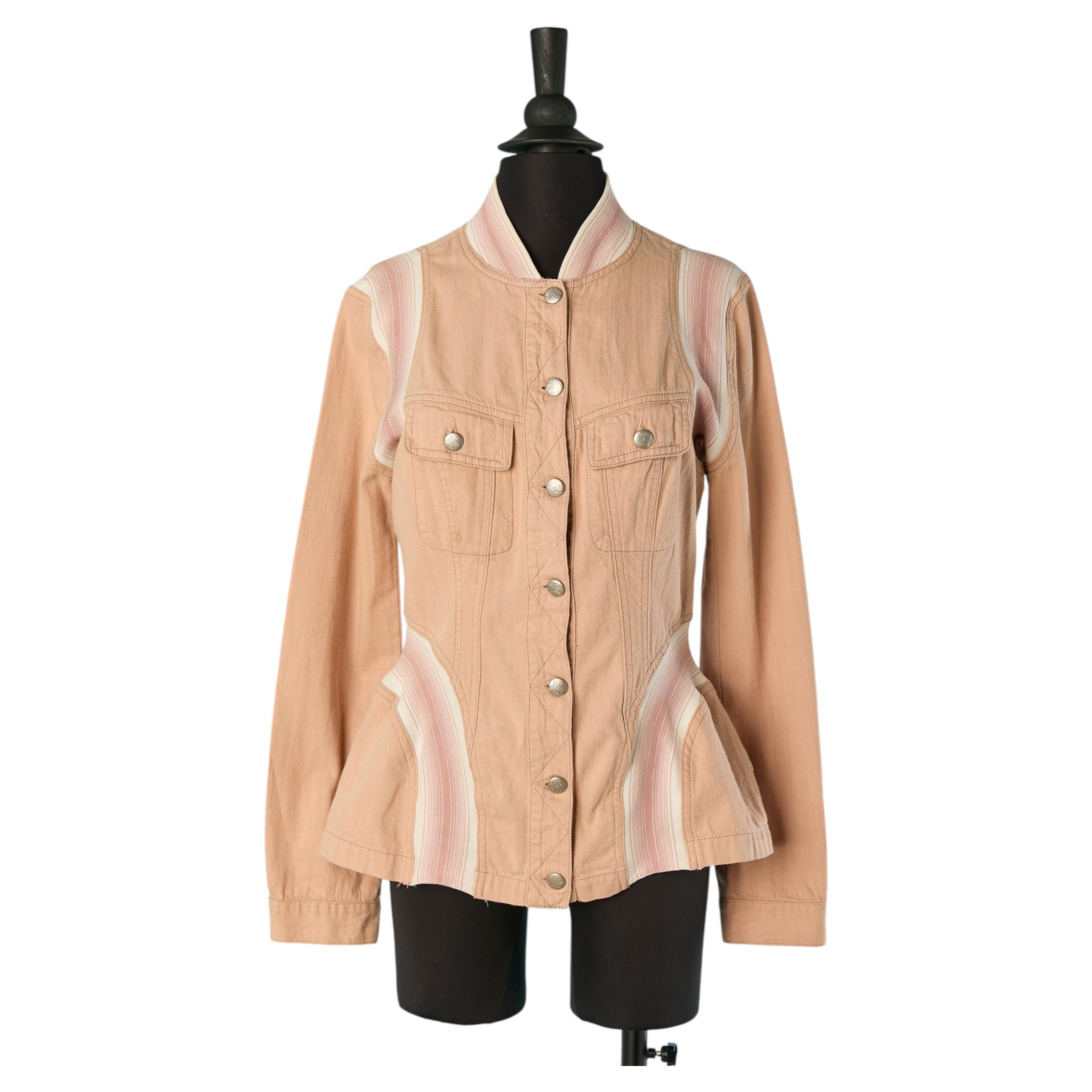 Giacca in cotone rosa pallido con costine a righe Gaultier Jeans in vendita
