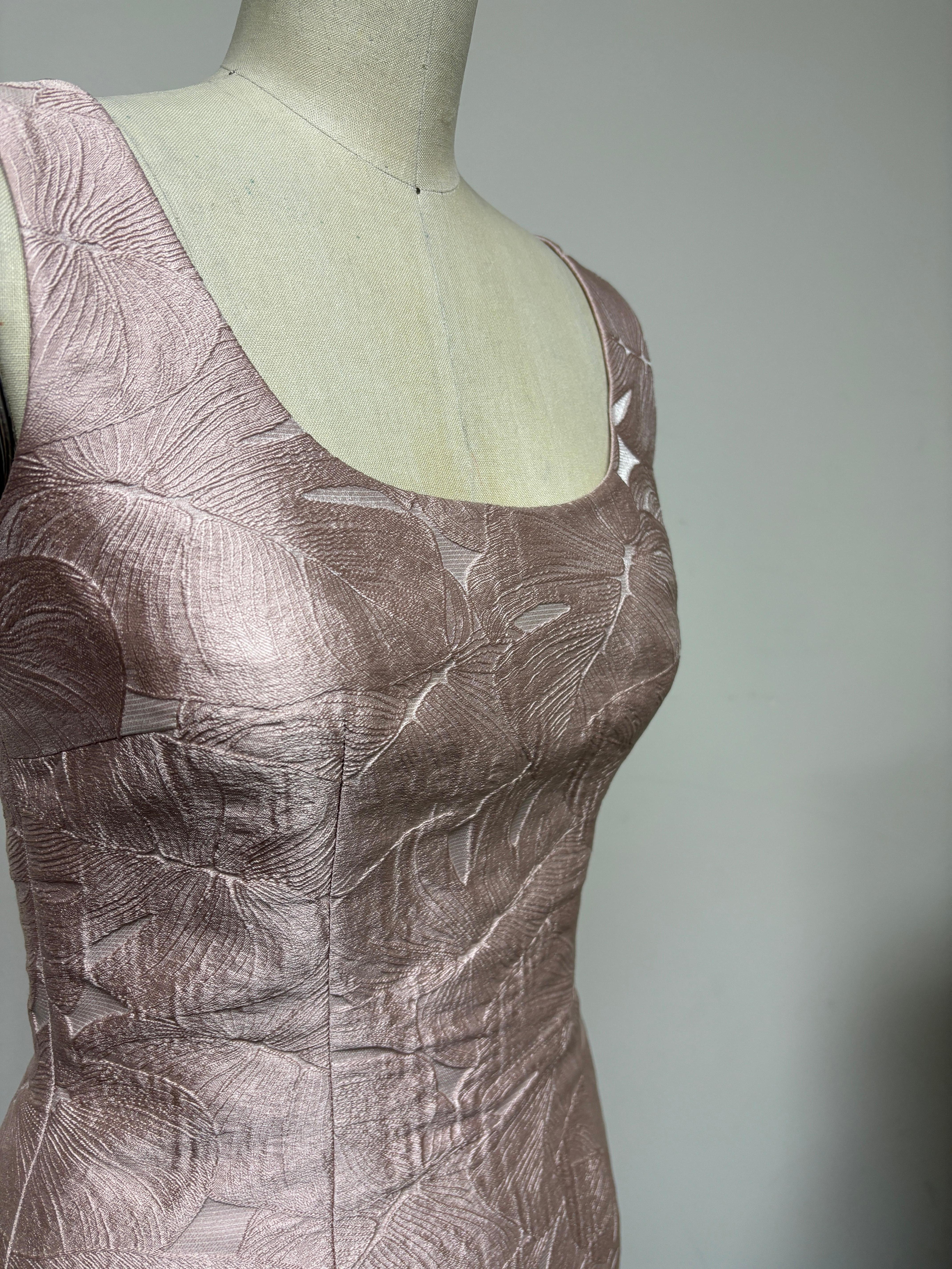 De las mujeres Vestido Slim en Jacquard de Algodón Rosa Palestina con Motivo de Hojas y Cuello Redondo en venta