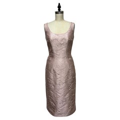 Palest Pink Cotton Jacquard Slim Dress with Leaf-motif and Scoop Neck