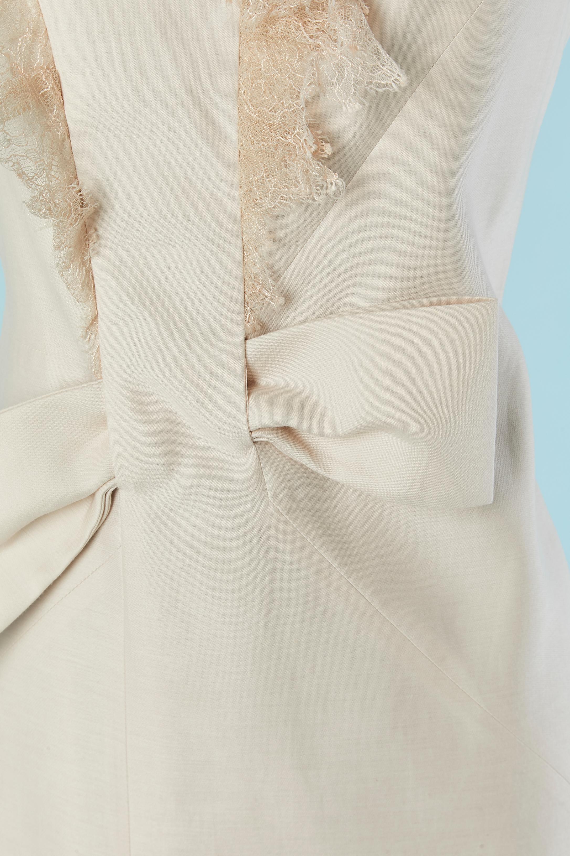 Cocktailkleid aus Baumwolle, Seide und Spitze in Blassrosa mit Schleife VALENTINO ROMA (Beige) im Angebot