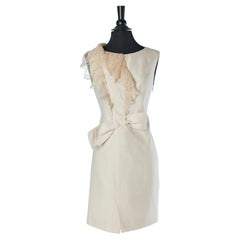 Vestido de cóctel rosa pálido de algodón, seda y encaje con lazo VALENTINO ROMA