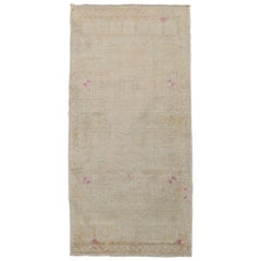 Pale Pink Cream Brown 20th Century Wool Turkish Mini Size Rug