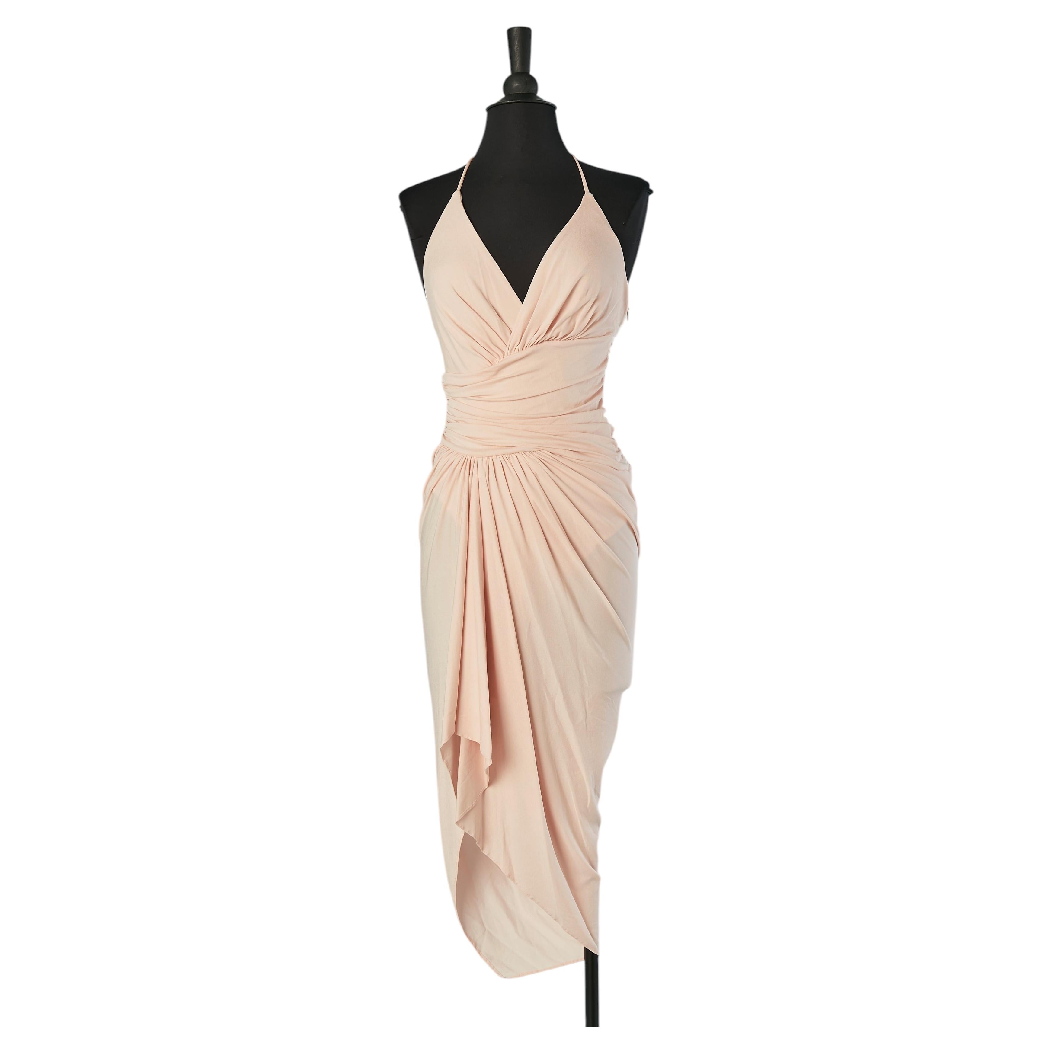 Hellrosa, mit Kristallen verziertes, rückenfreies, drapiertes Cocktailkleid von ALEXANDRE VAUTHIER