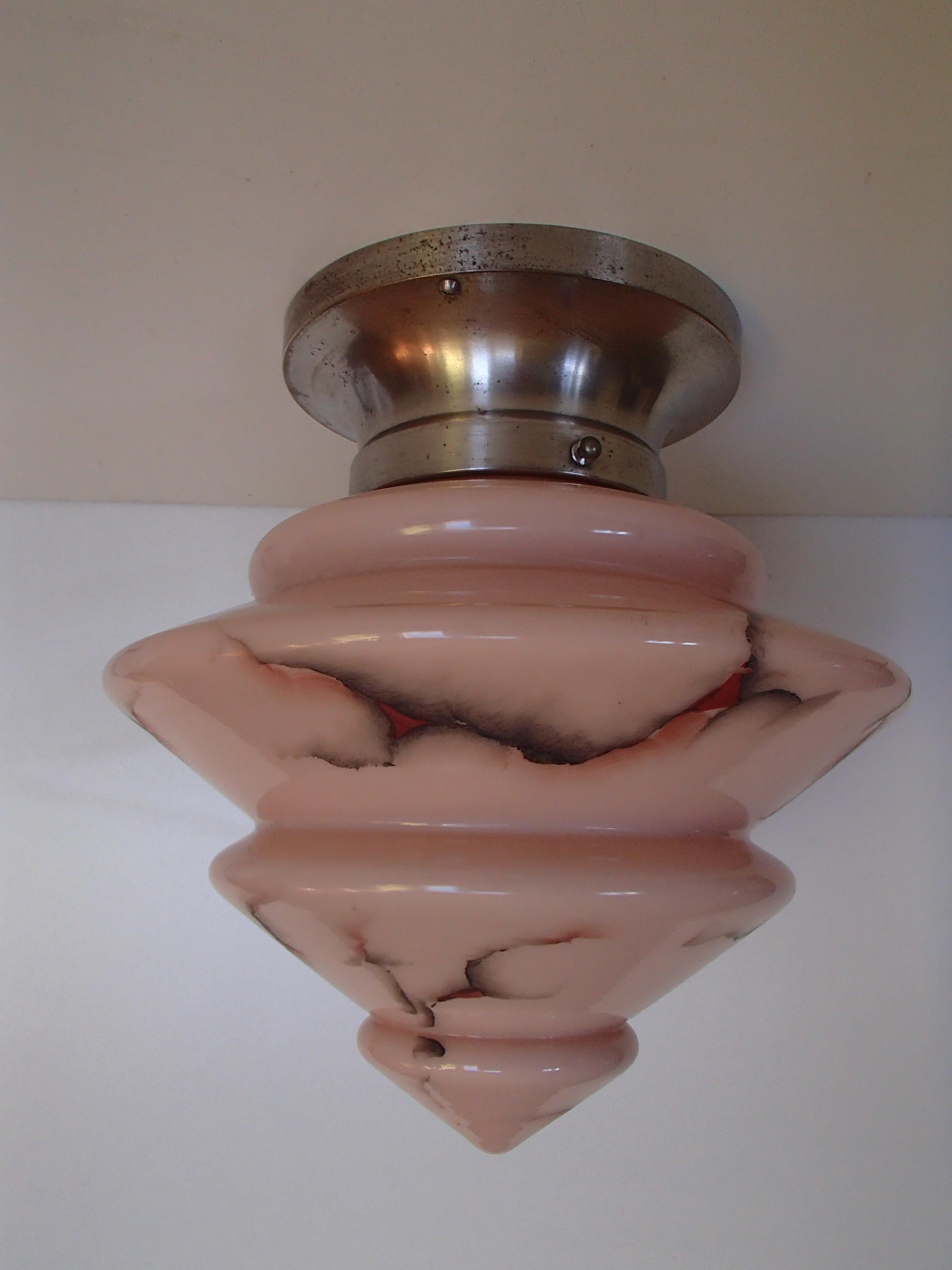 French Pale Pink Cubistic Art Deco Sealing or Table Lamp For Sale