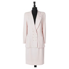 pale pink double breasted skirt suit Chanel Boutique 