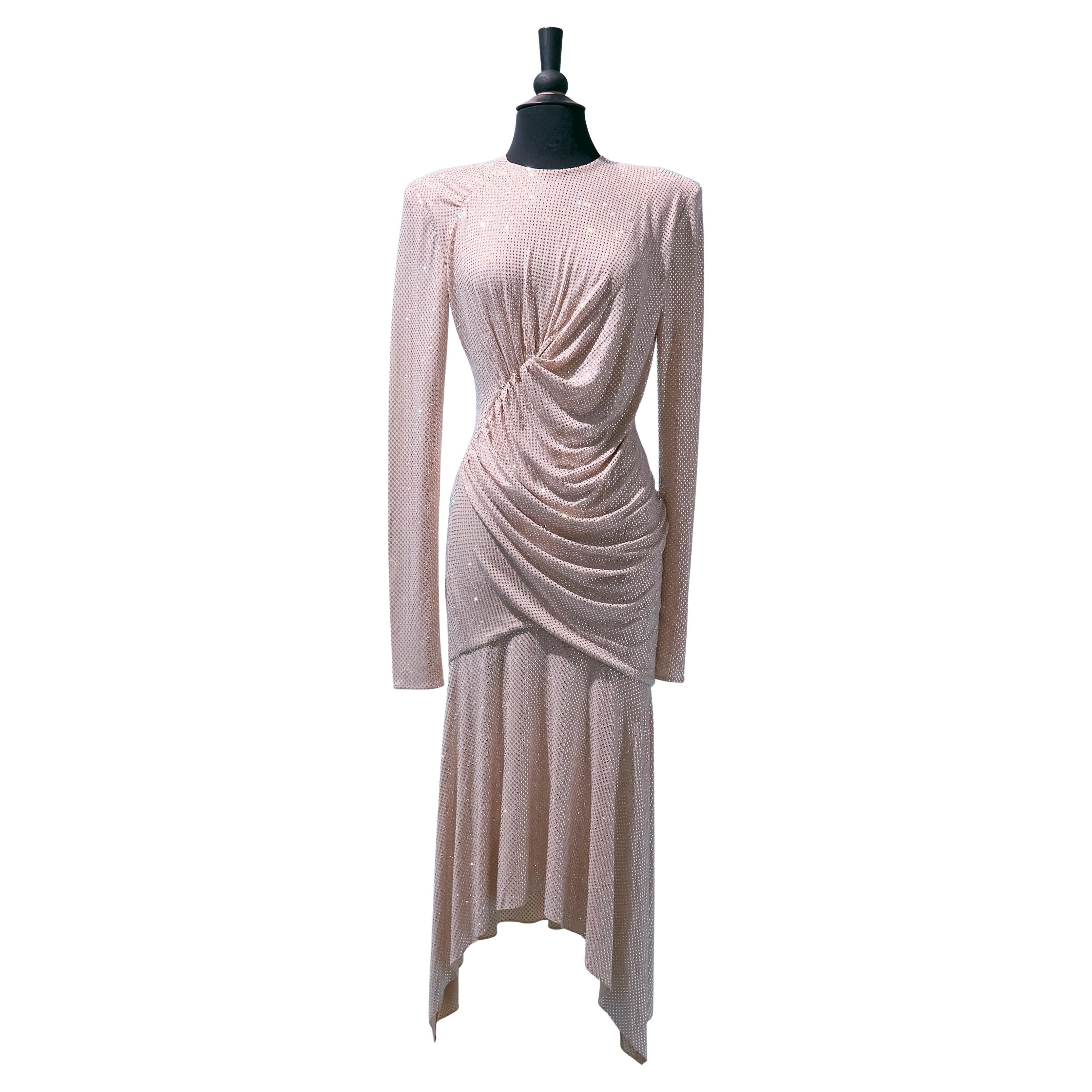 Pale pink draped cocktail dress with rhinestone ALEXANDRE VAUTHIER For Sale
