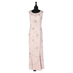 Pale pink evening dress with beadwork zip and rhinestone Margarets