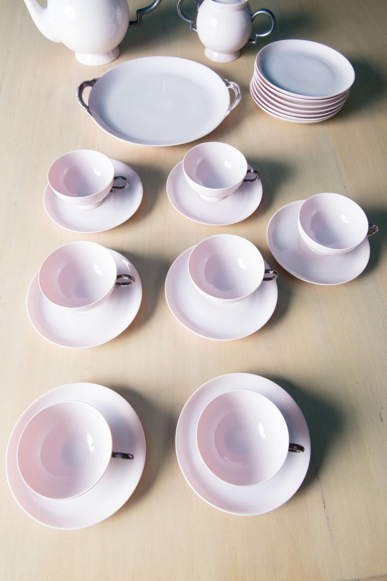 Pale Pink & Grey Johann Haviland Tea Set In Good Condition For Sale In Stamford, CT