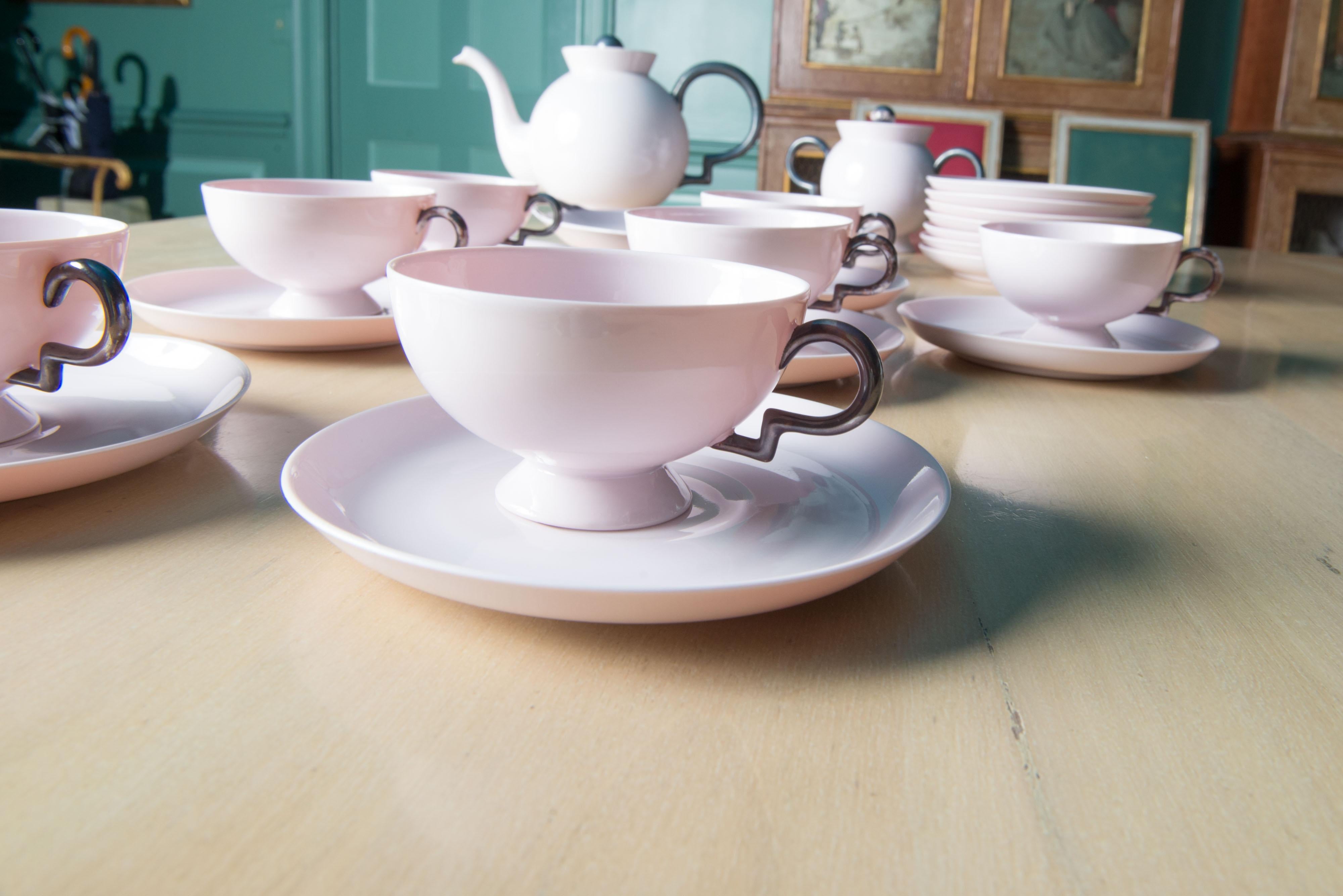 Johann Haviland Tee-Set in Rosa & Grau (Mitte des 20. Jahrhunderts) im Angebot