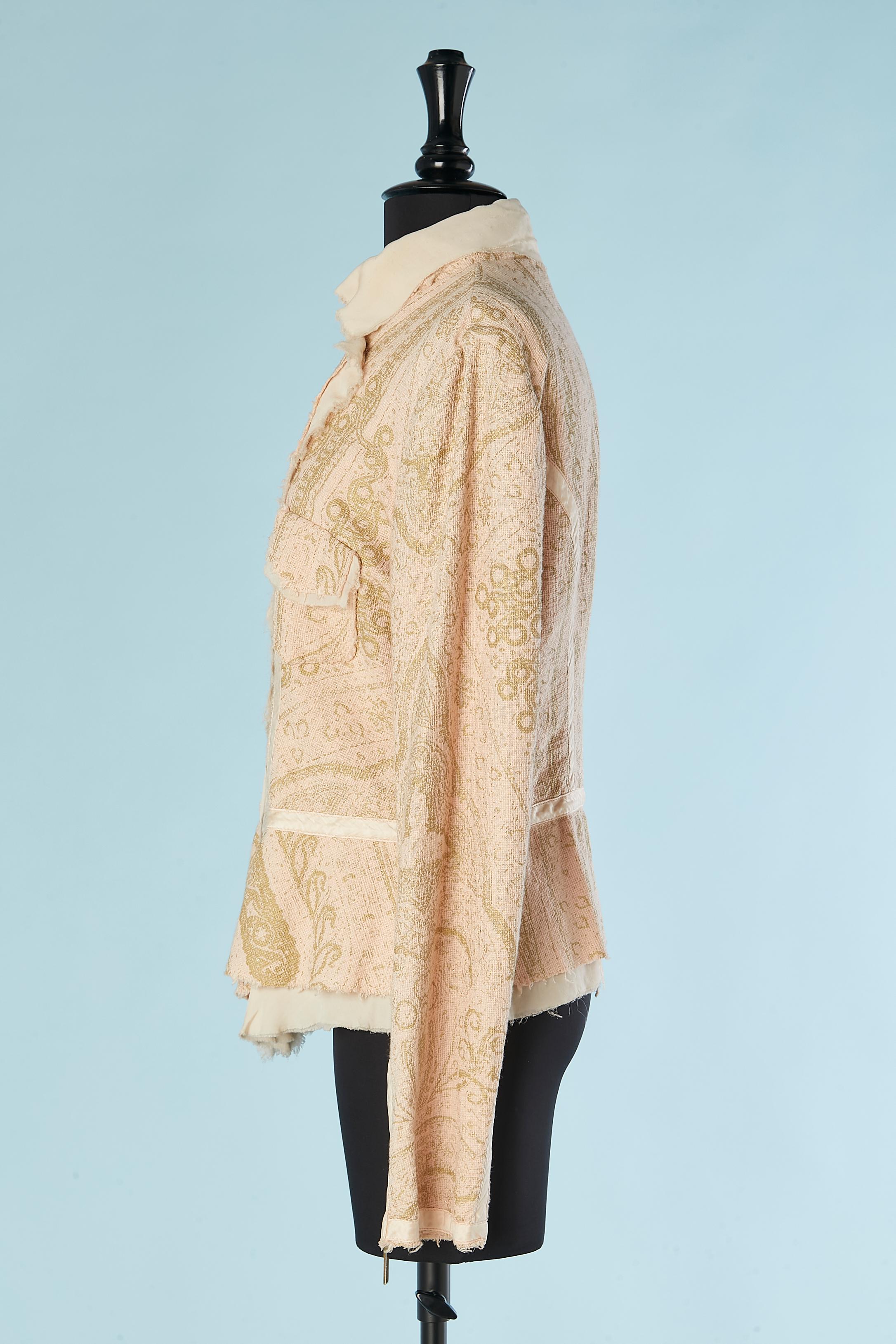Pale pink jacket with gold print and front zip closure Roberto Cavalli  For Sale 1