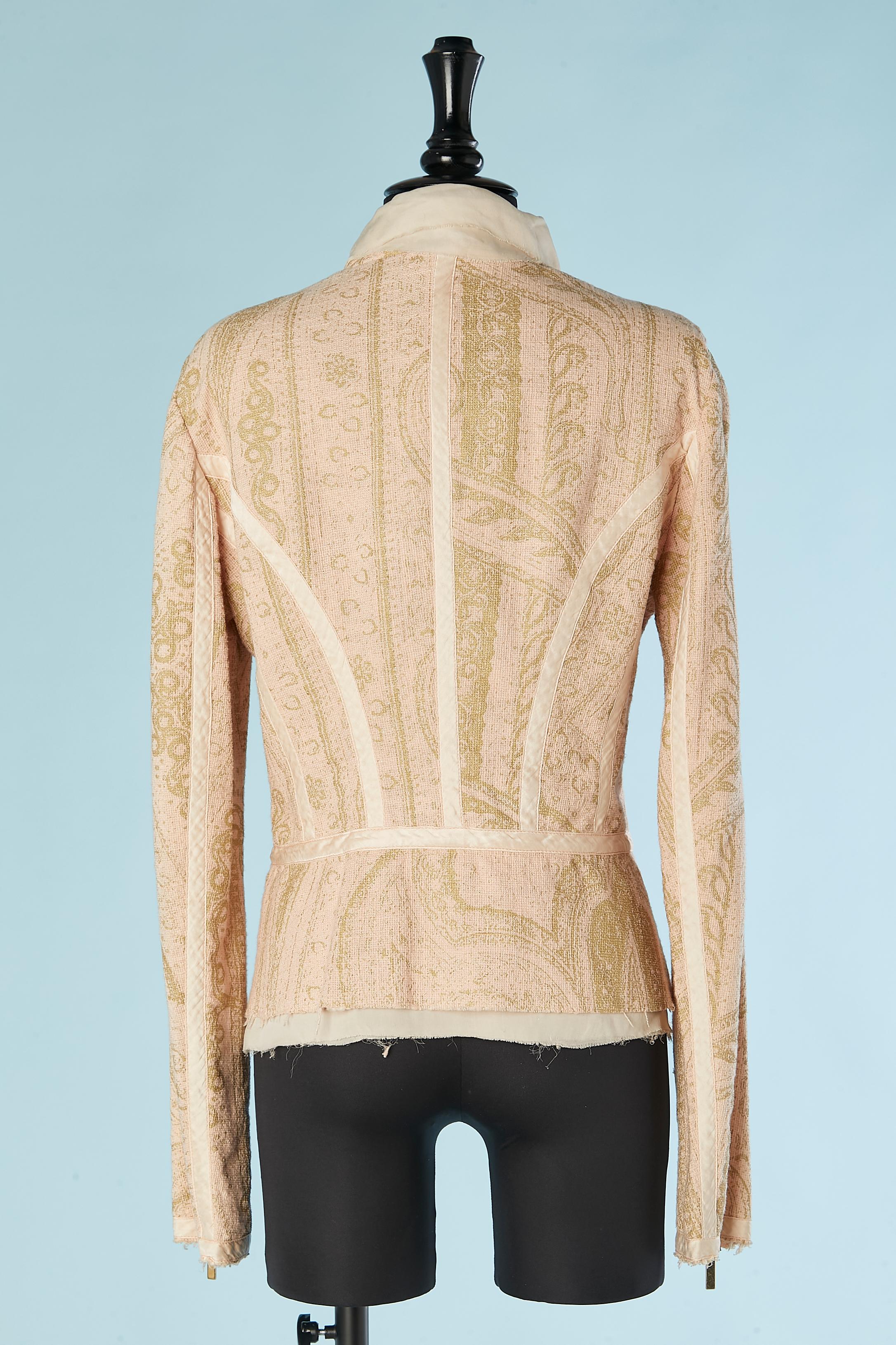 Pale pink jacket with gold print and front zip closure Roberto Cavalli  For Sale 2