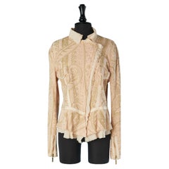 Pale pink jacket with gold print and front zip closure Roberto Cavalli 