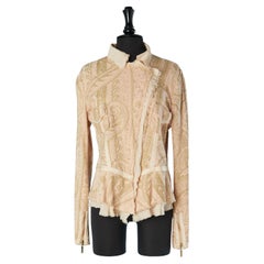 Pale pink jacket with gold print and front zip closure Roberto Cavalli