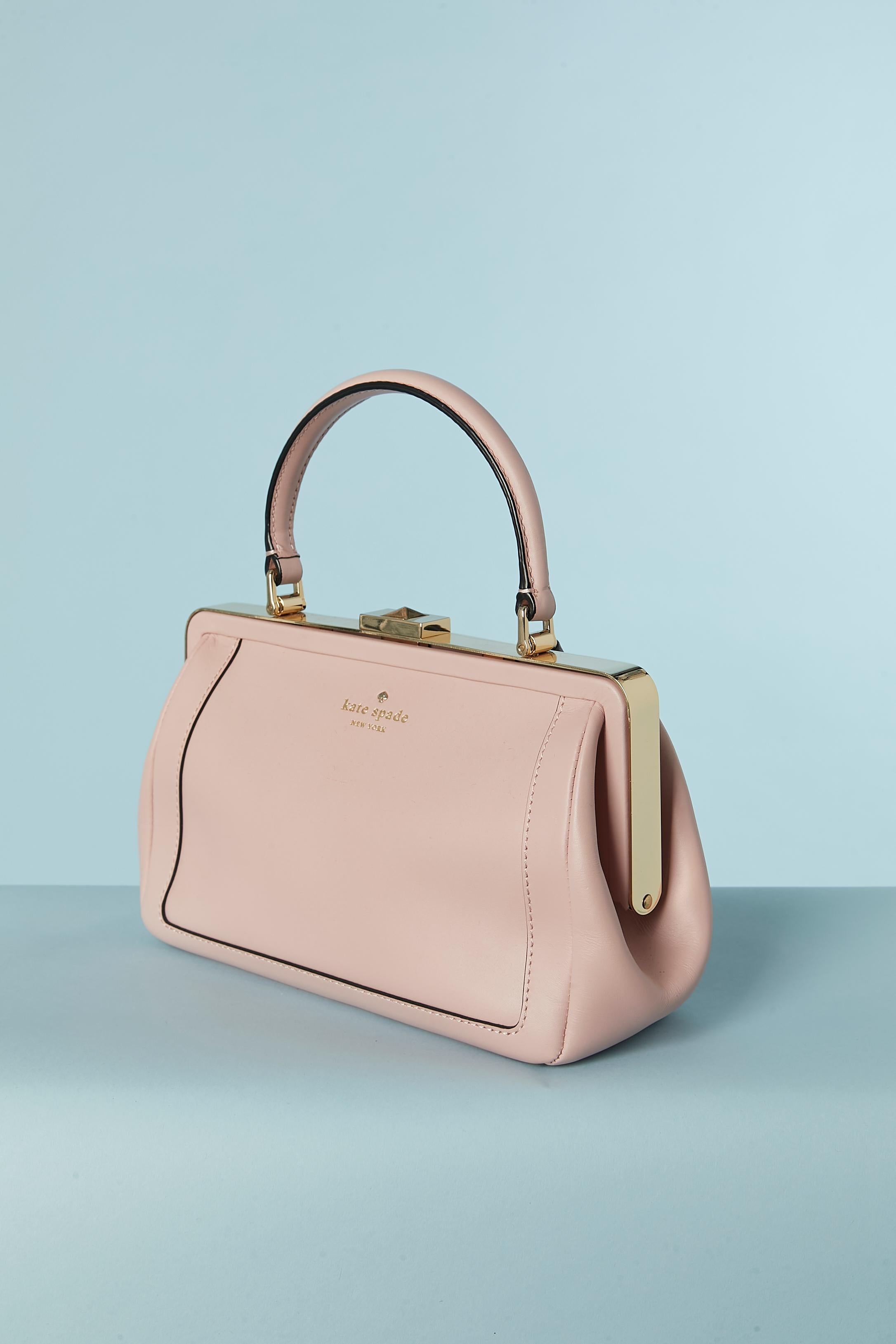 Beige Pale pink leather top handle bag with black leather bow Kate Spade For Sale
