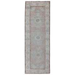 Pale Pink, Light Blue and Ivory Vintage Turkish Oushak Runner