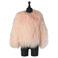 Pale pink Mongolian's fur edge to edge jacket 