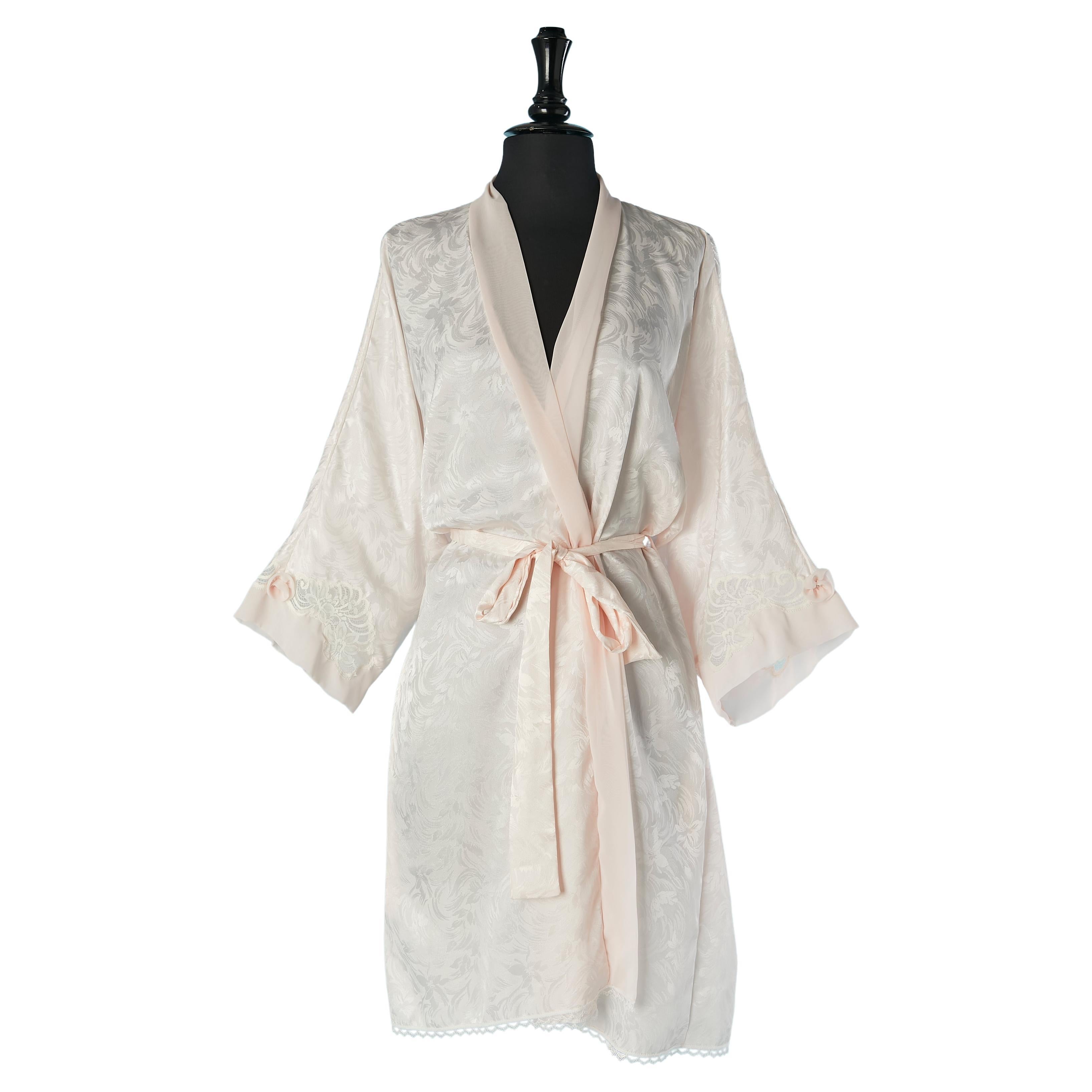 Pale pink négligé with lace inset and tiny roses on the sleeves Christian Dior For Sale