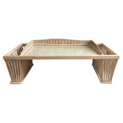 Pale Pink or Nude Hollywood Regency Bamboo and Wicker Bed Breakfast Tray