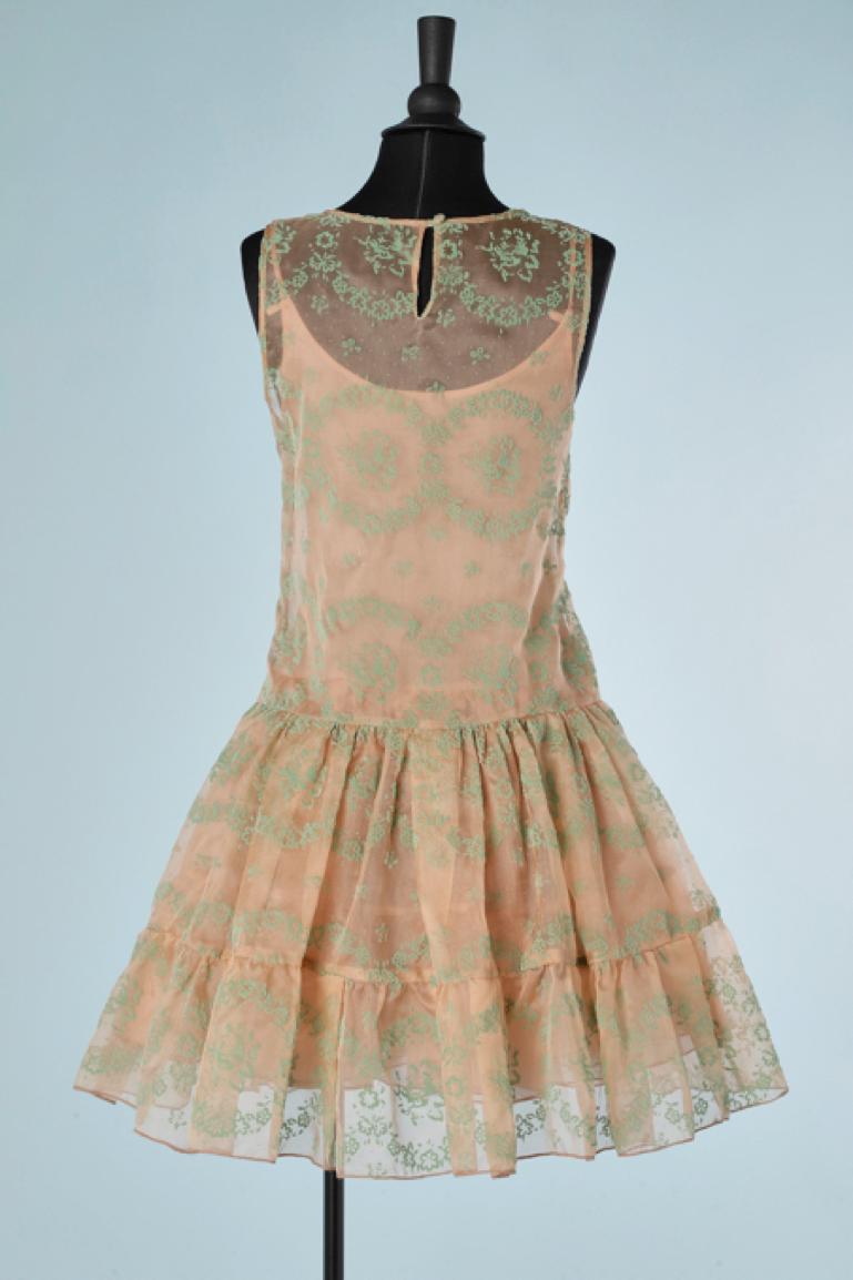 Women's Pale pink organza cocktail dress with pale green flocked felt appliqué Valentino For Sale