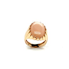Signet Ring Pink Peach Moostone Cabochon Rose Gold 18 Karat
