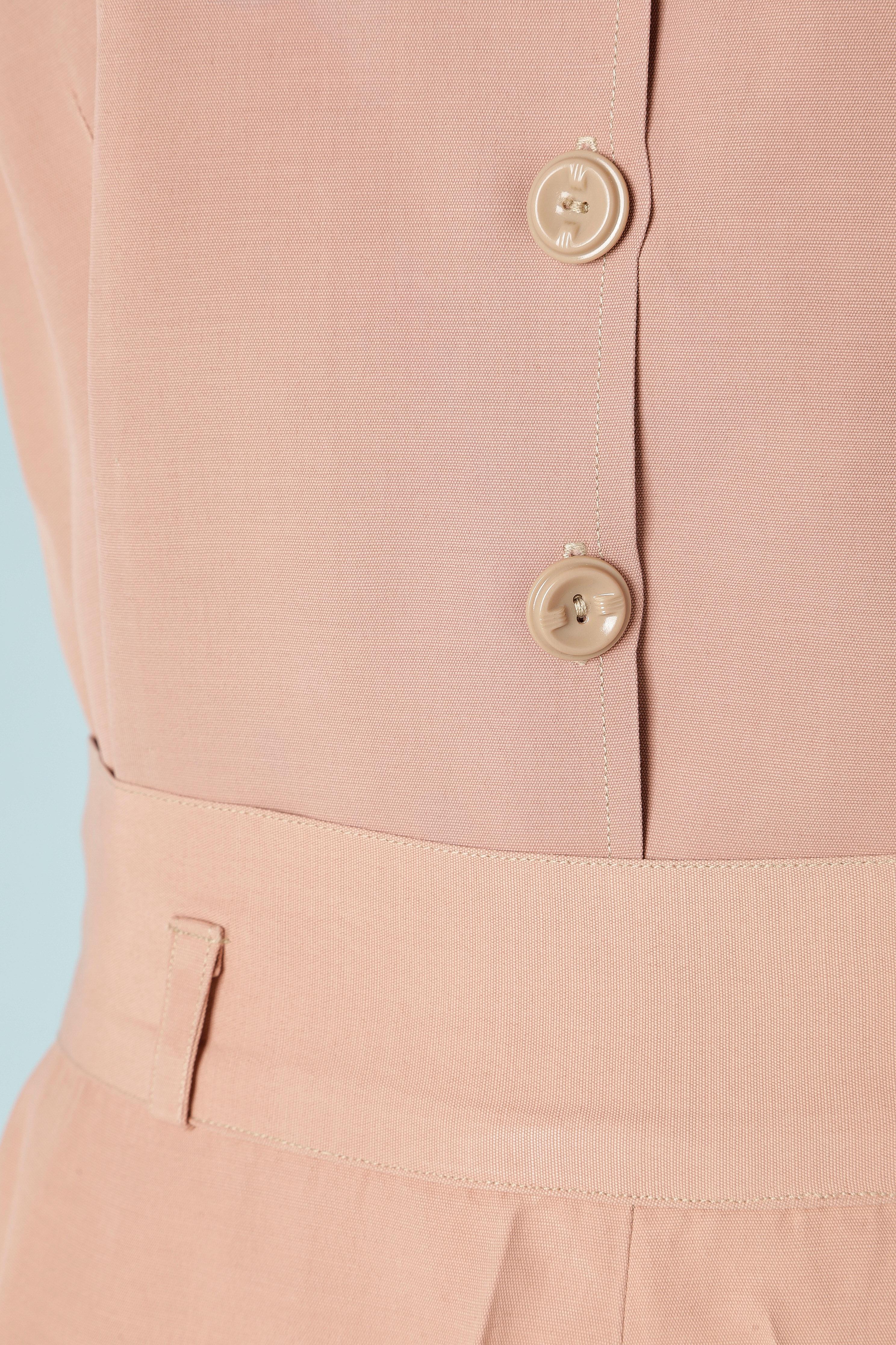 Pale pink rayon shirt and trouser ensemble Circa 1940's  In Excellent Condition For Sale In Saint-Ouen-Sur-Seine, FR