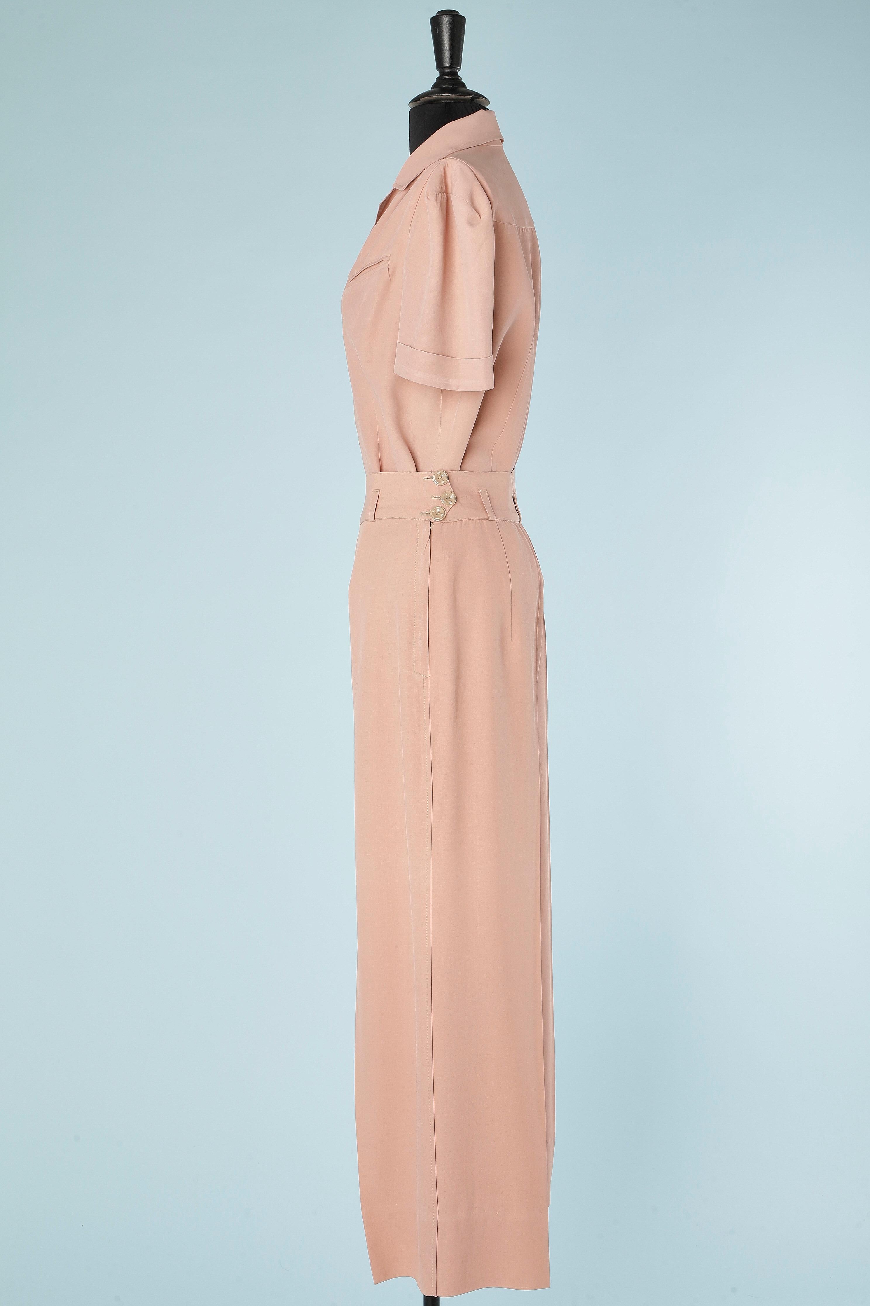 Women's Pale pink rayon shirt and trouser ensemble Circa 1940's  For Sale