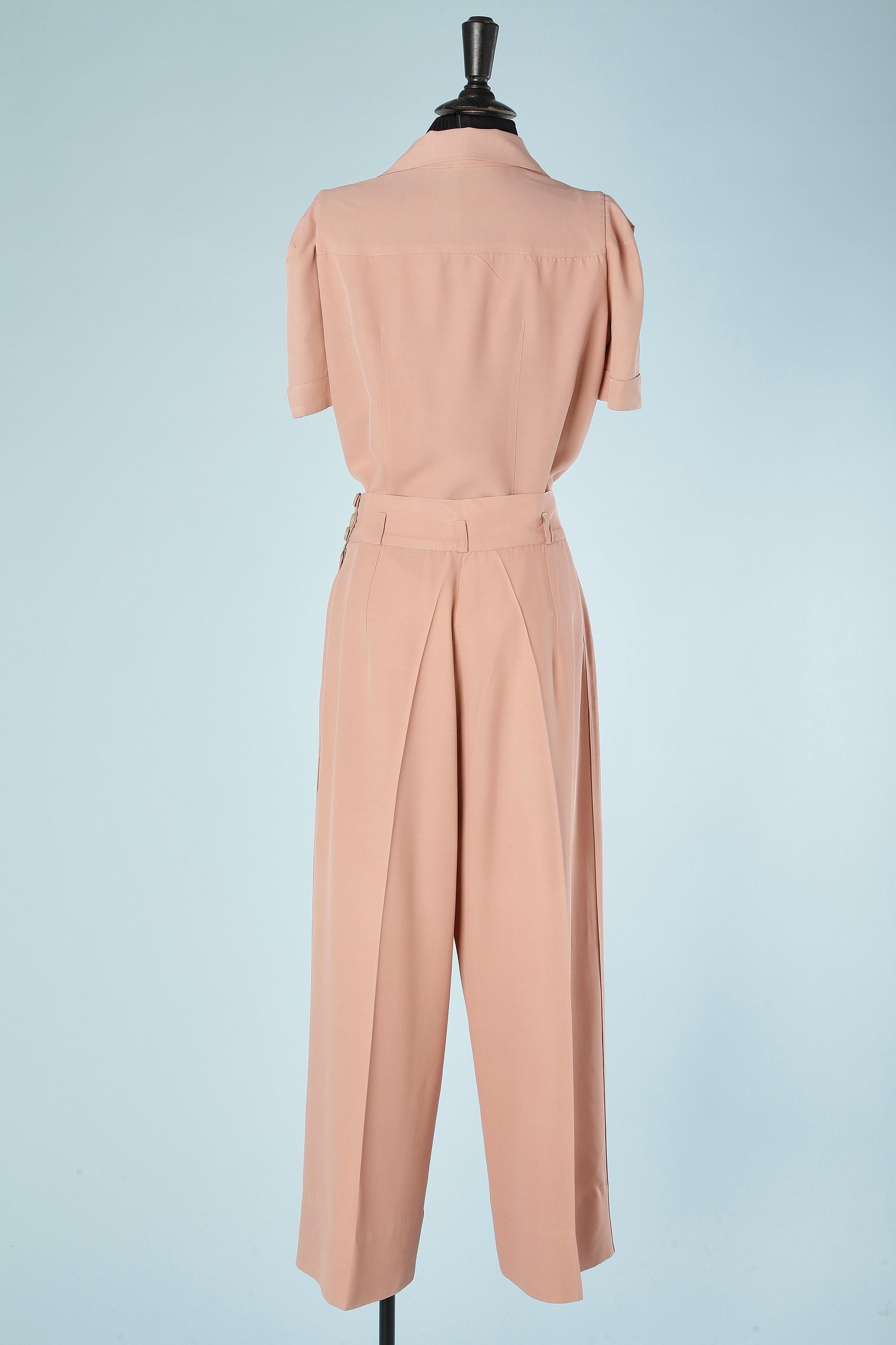 Pale pink rayon shirt and trouser ensemble Circa 1940's  For Sale 1