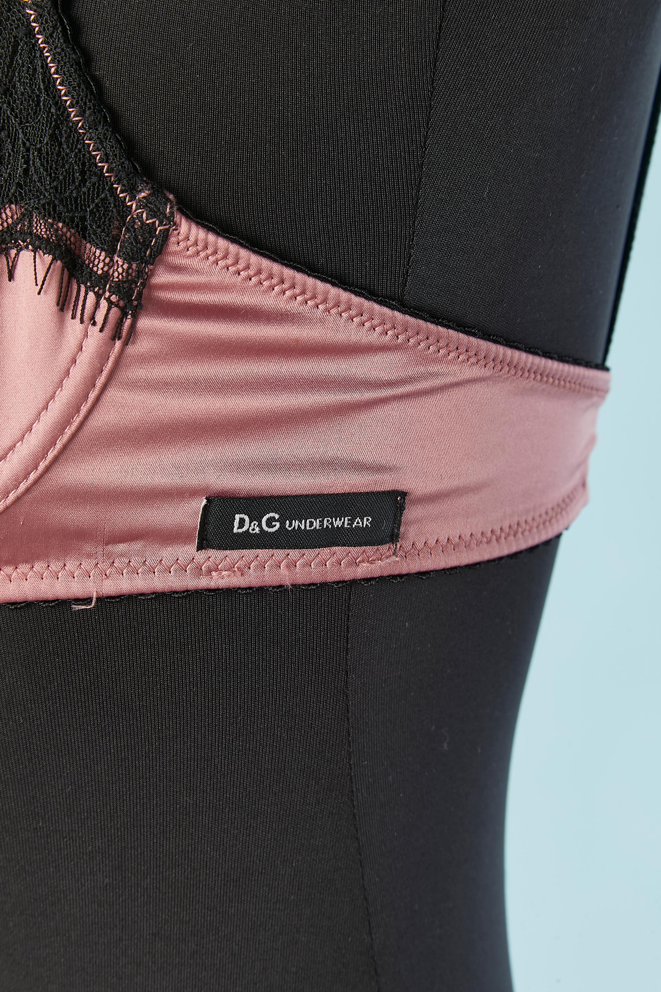Black Pale pink satin bra with black lace embellishment D&G Underwear For Sale