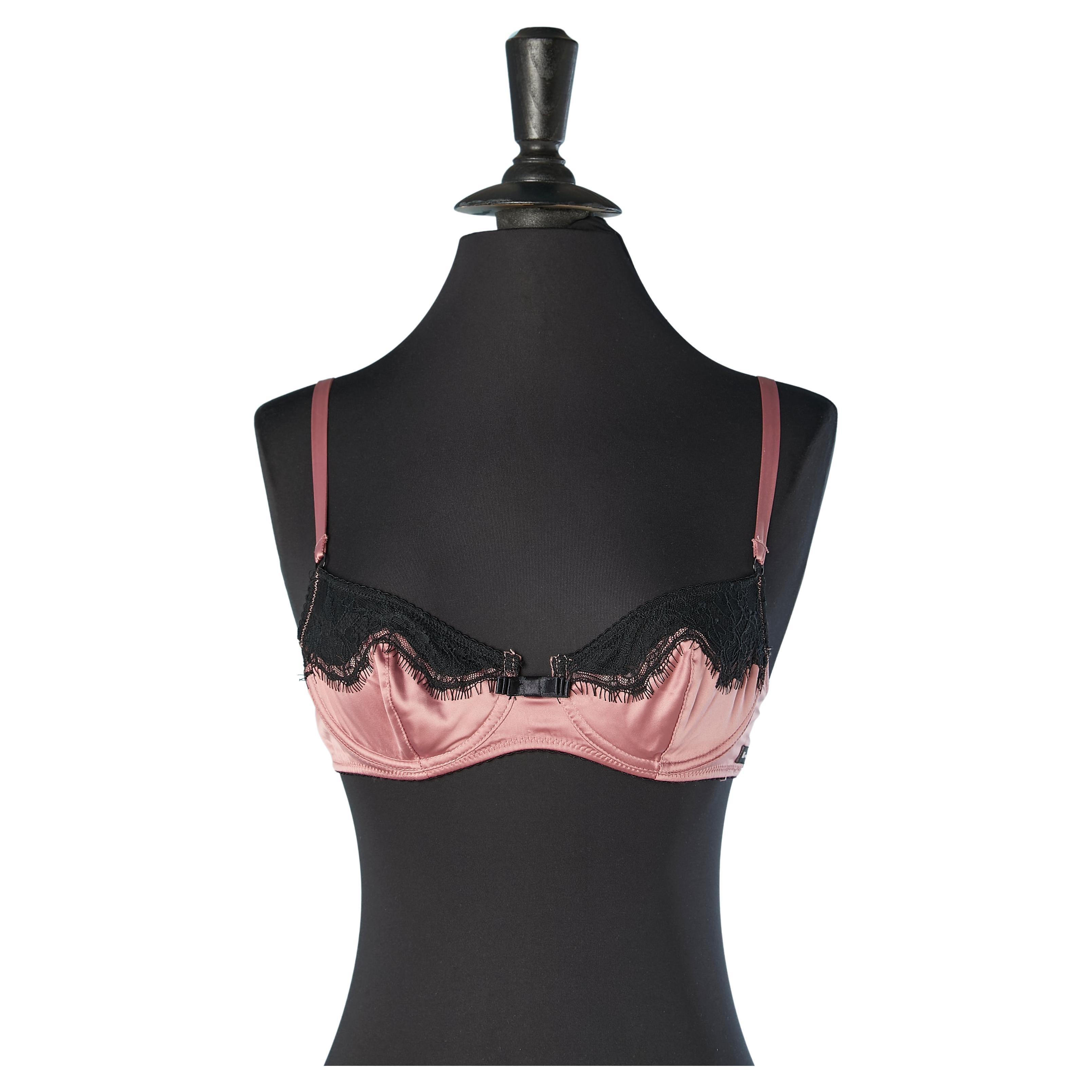 Pale pink satin bra with black lace embellishment D&G Underwear For Sale