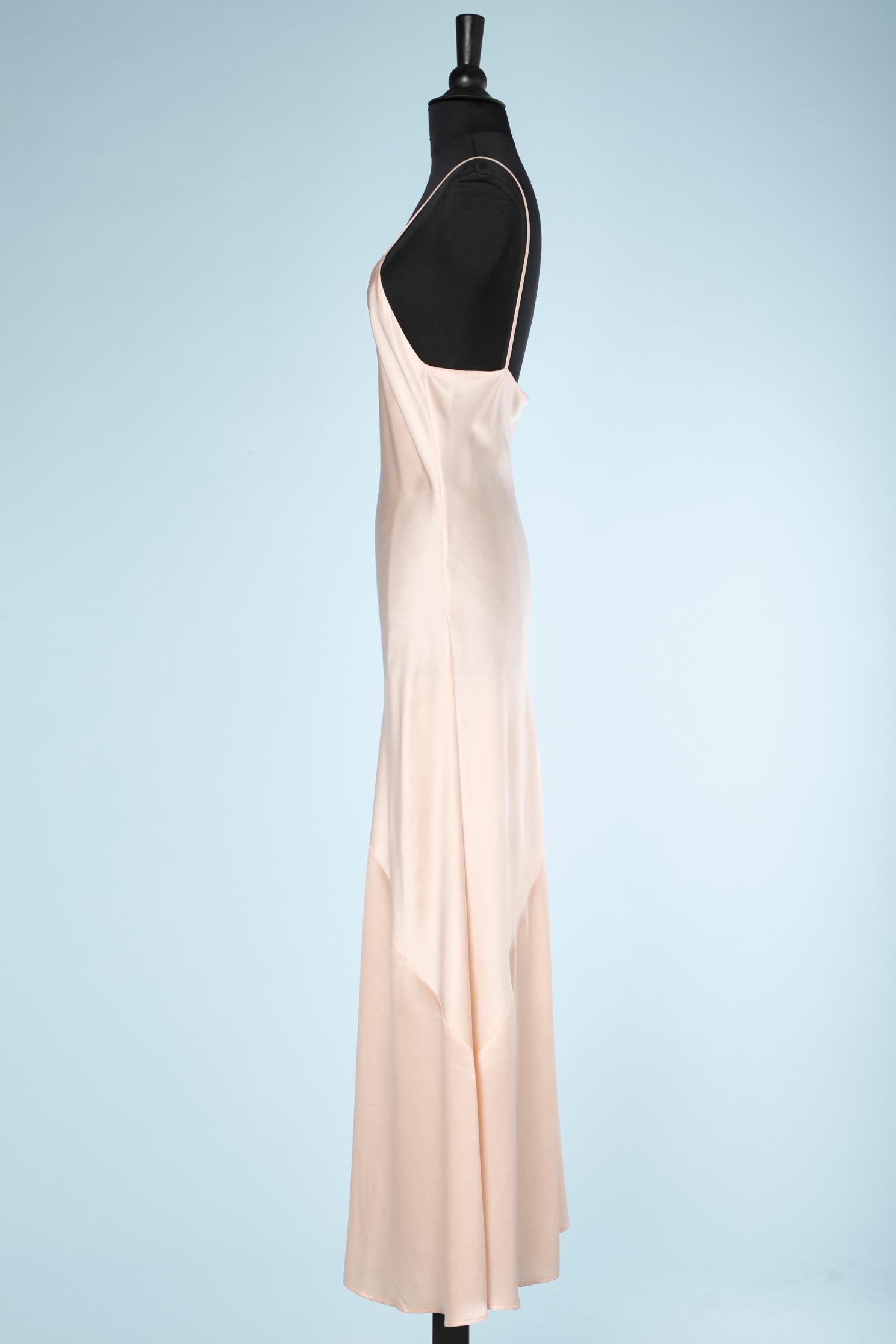 White Pale pink satin long slip-dress Chantal Thomass Circa 1990's  For Sale