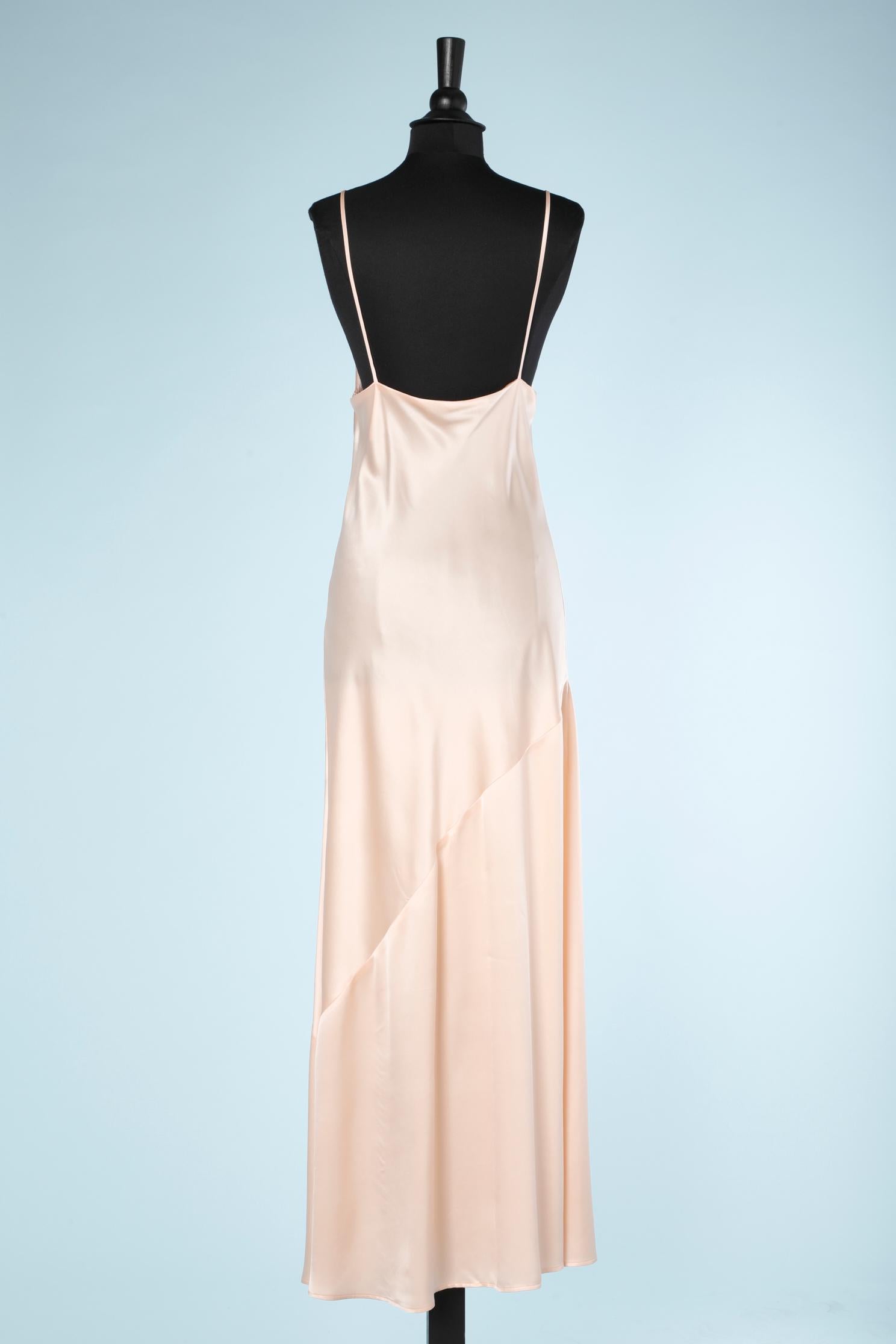 Pale pink satin long slip-dress Chantal Thomass Circa 1990's  In Excellent Condition For Sale In Saint-Ouen-Sur-Seine, FR