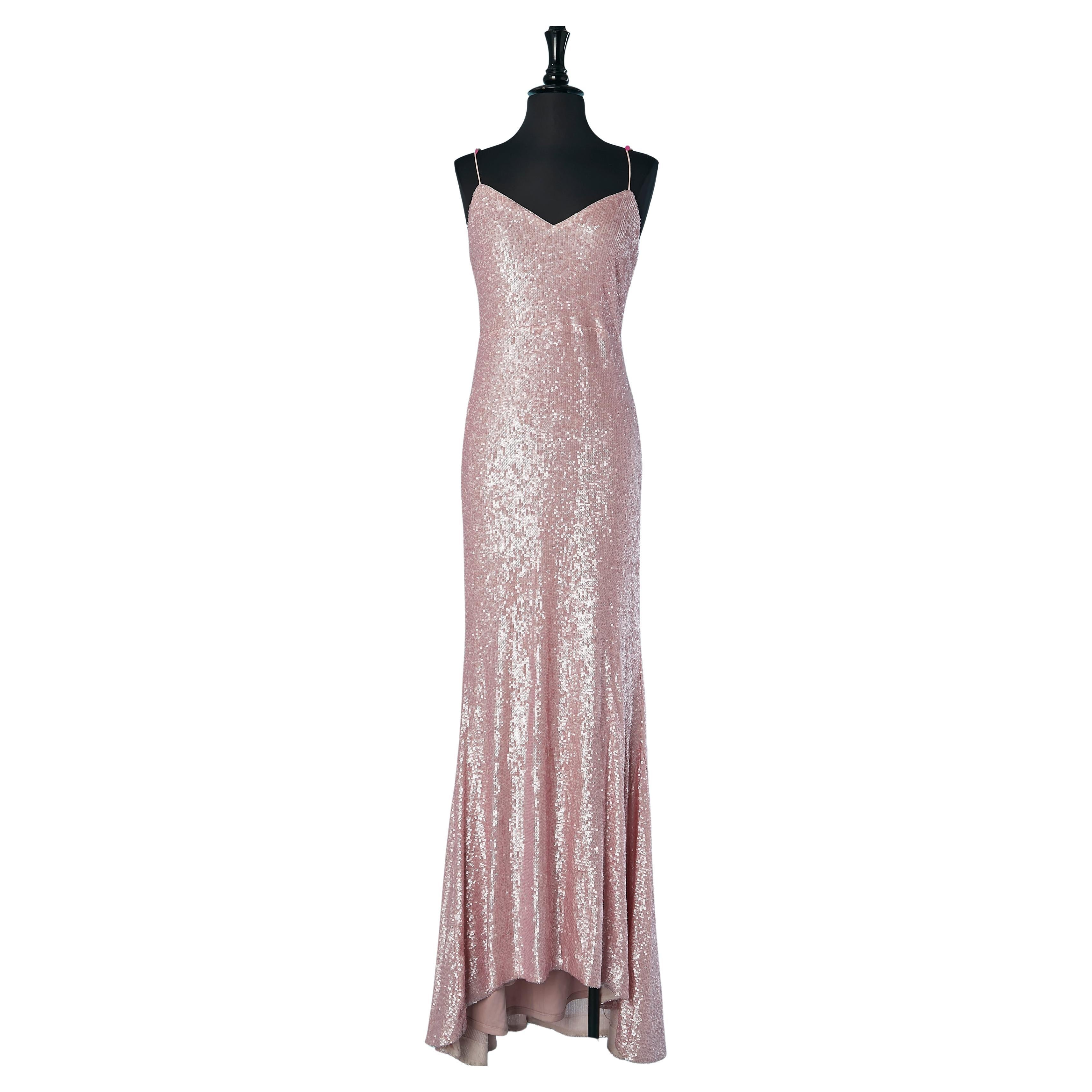 Abito da sera in paillettes rosa pallido Donna Karan (Nuovo) in vendita