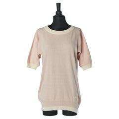 Pale pink short sleeve cashmere sweater with off-white edge CHANEL