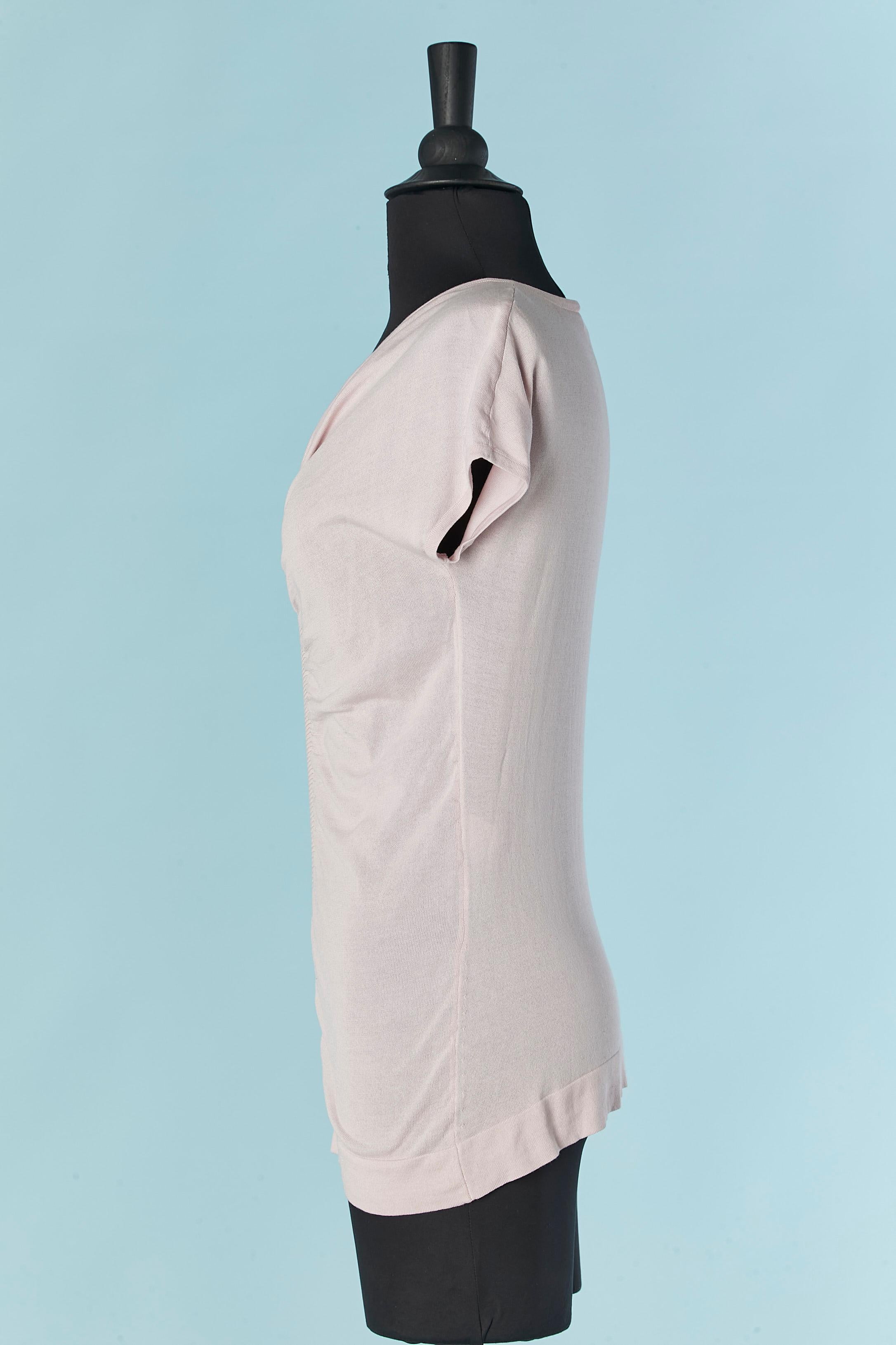 Gray Pale pink silk and cotton top with gather on the middle front CÉLINE For Sale
