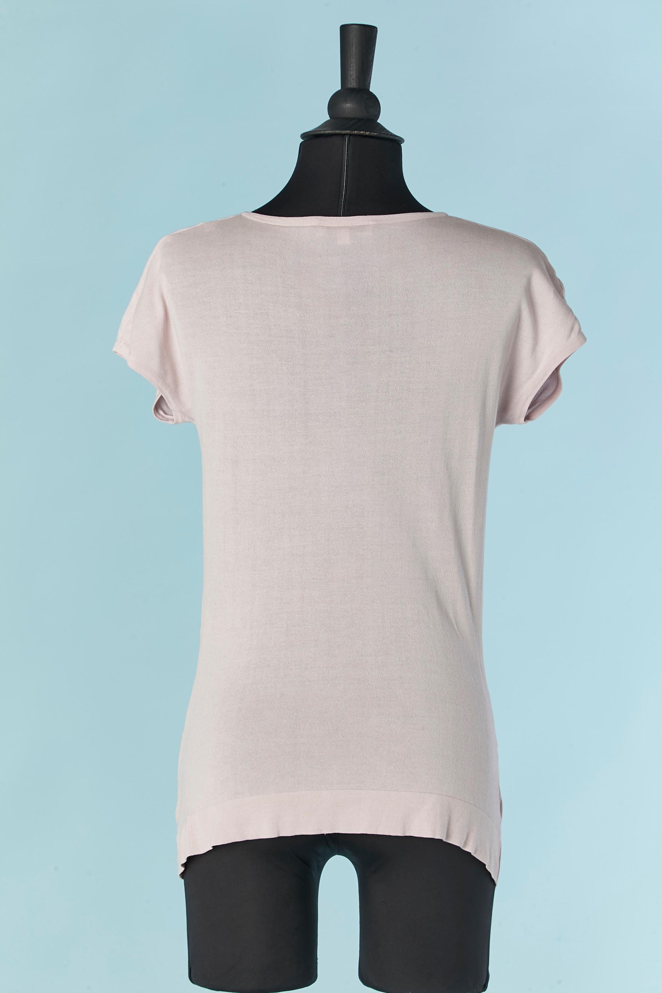 Pale pink silk and cotton top with gather on the middle front CÉLINE In Excellent Condition For Sale In Saint-Ouen-Sur-Seine, FR