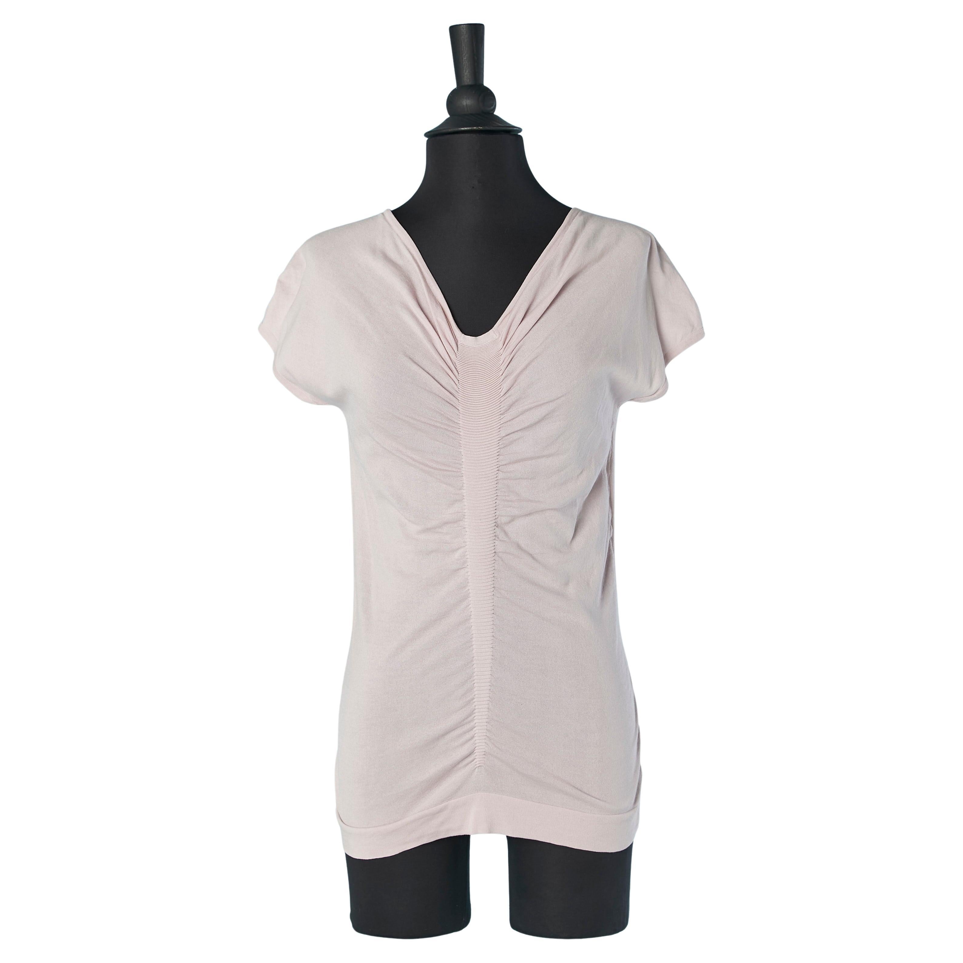 Pale pink silk and cotton top with gather on the middle front CÉLINE
