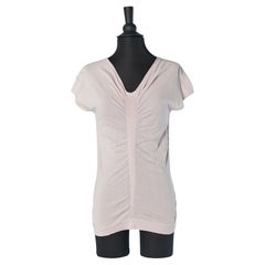 Pale pink silk and cotton top with gather on the middle front CÉLINE