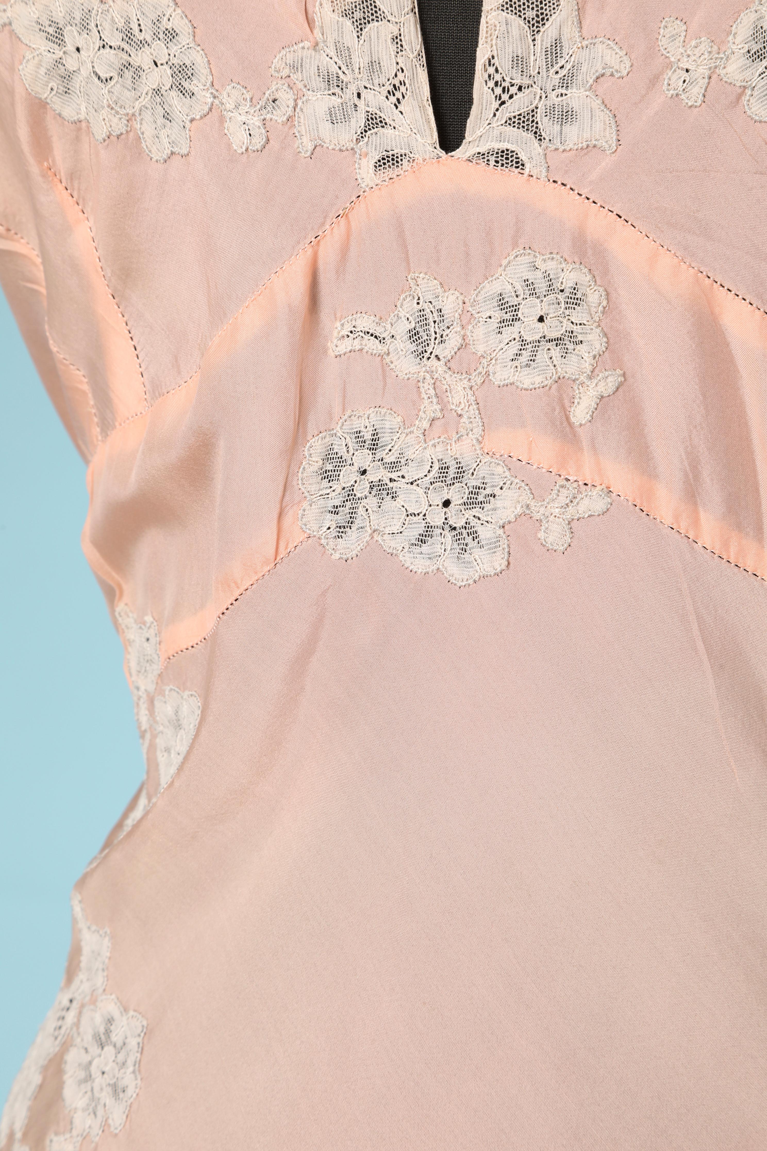 Beige Pale pink silk and lace sleeping gown Circa 1930