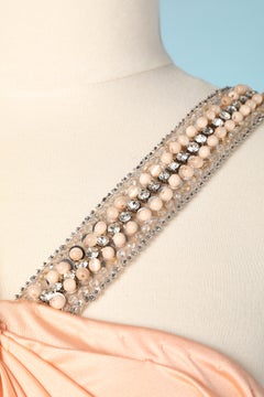 Pale pink silk jersey cocktail dress with rhinestone and beads strap Blumarine