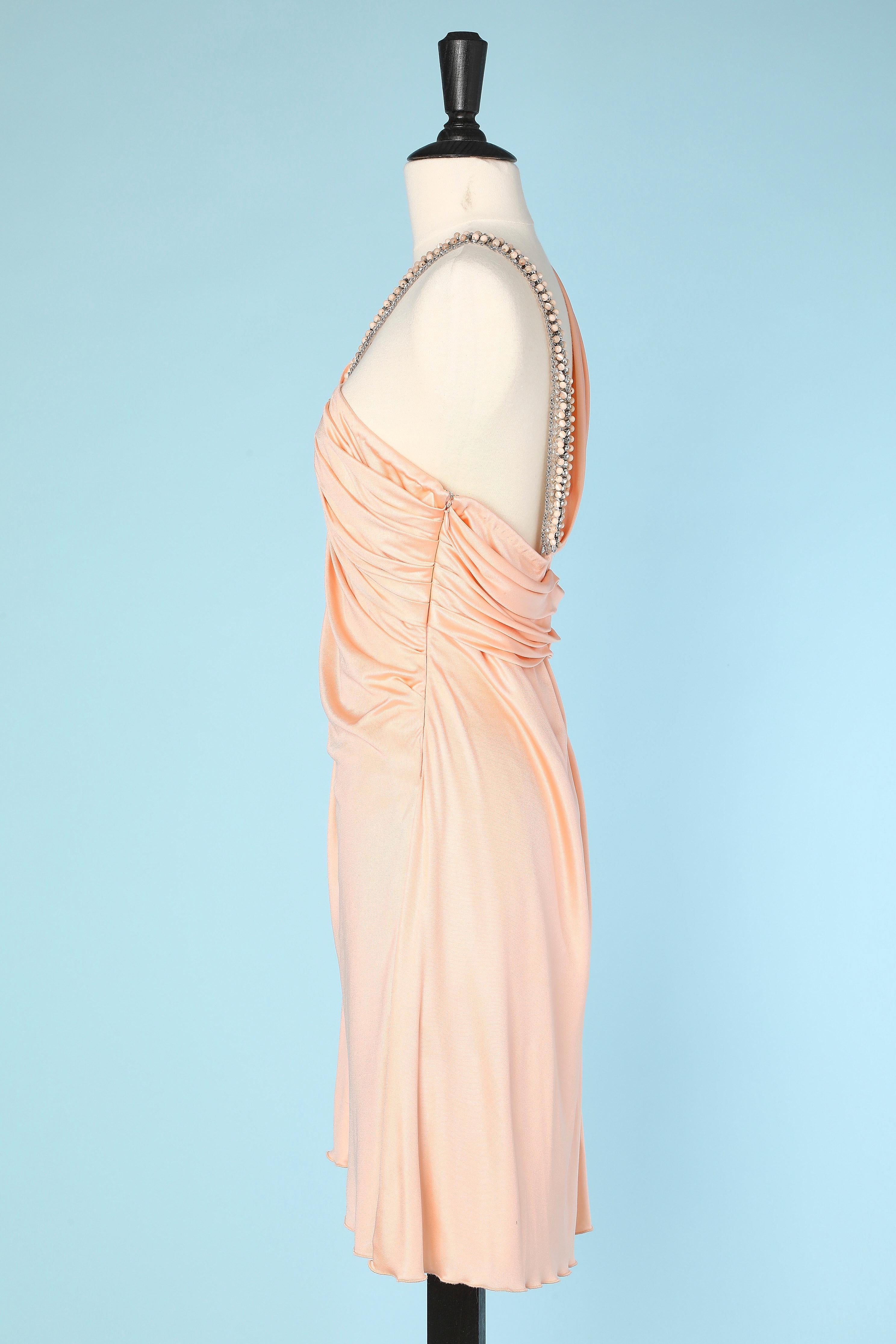 Women's Pale pink silk jersey cocktail dress with rhinestone and beads strap Blumarine  For Sale
