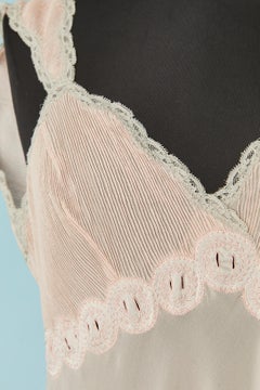 Pale pink silk night gown with embroideries and lace Circa 1930's