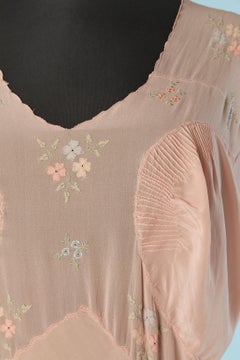 Pale pink silk night gown with thread embroideries Circa 1930's